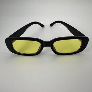 Y2K Style Sunglasses Black Chunky Rectangular Frame Yellow Lens Retro Unisex